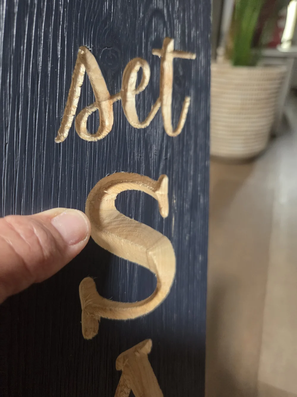 Navy and Cream 'Sail' Carved Wall Sign - Coastal Home Decor ~ Bin RR
